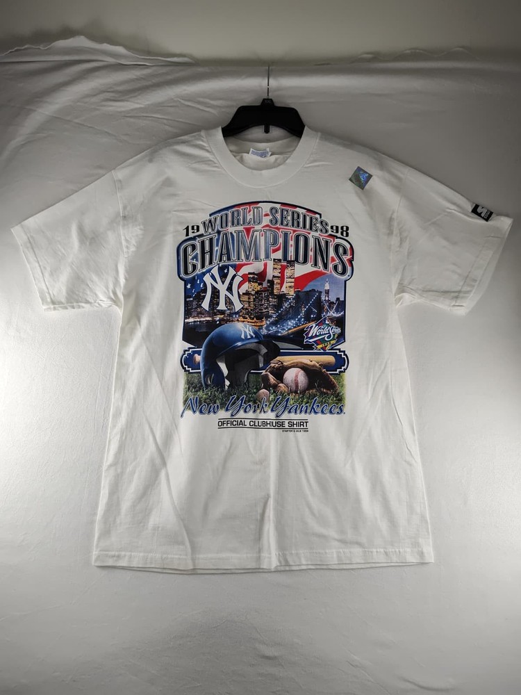 Vintage New York Yankees Shirt Mens L White 1998 World Series Champions Tee 90s