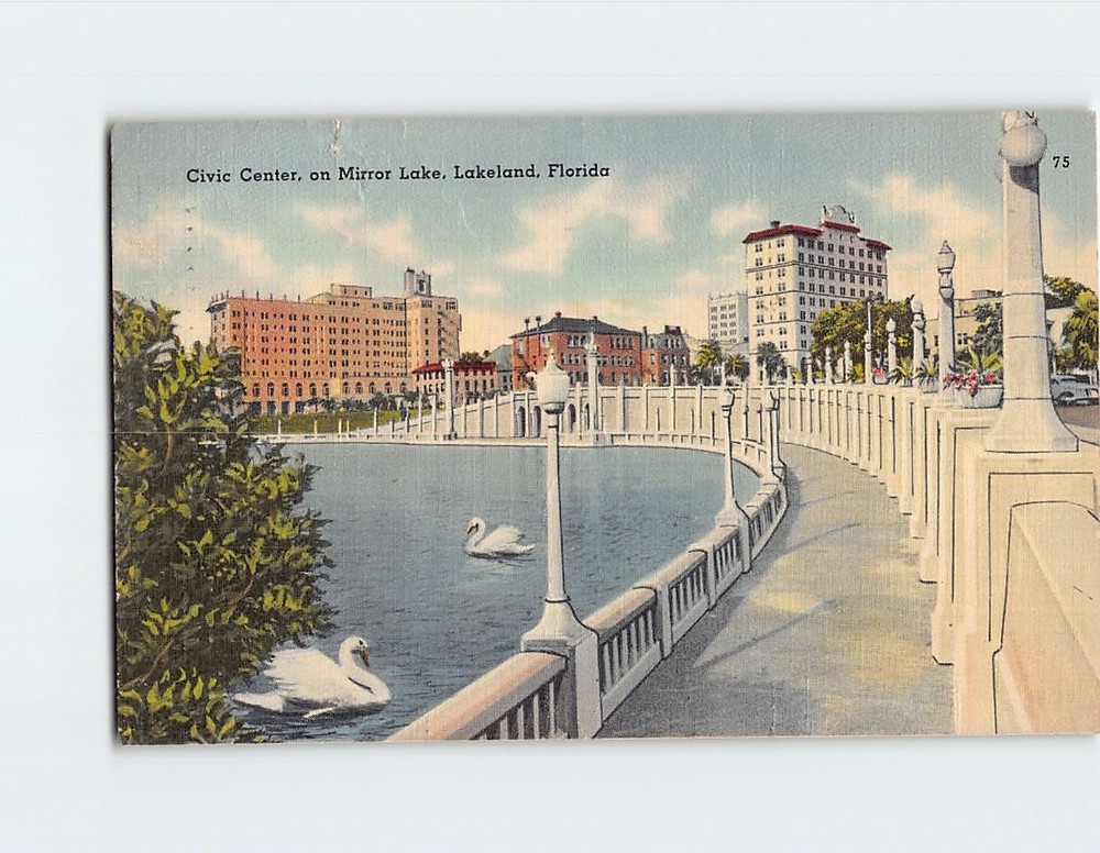 Postcard Civic Center on Mirror Lake Lakeland Florida USA