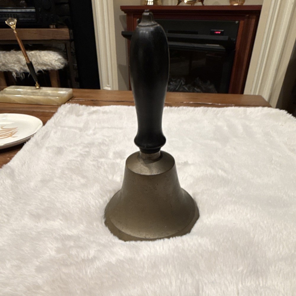 Antique Brass School Bell with Wooden Handle Traditional Brass Wood Finish