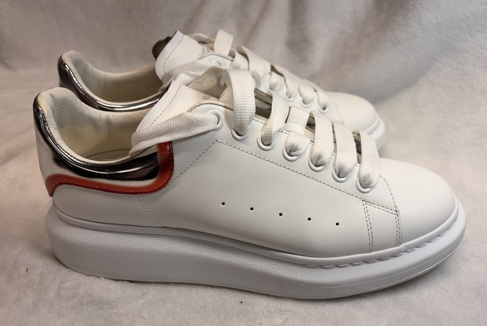 Men's White Alexander McQueen Leather Casual Oversized Sneakers Size US 9.5