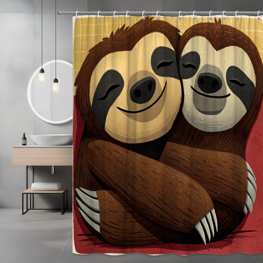Sloth Couple Shower Curtain Cute Animal Print