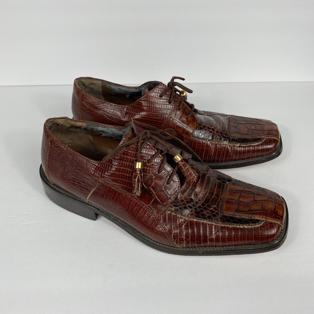 Stacy Adams Men’s 8 M Genuin SnakeSkin Brown Slip On Tassel Loafer Shoes VTG
