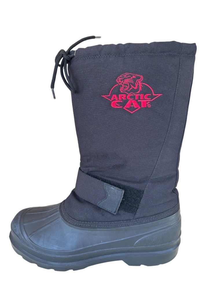 Vintage Arctic Cat Snowmobile Winter Boots Sz 8 Black Insulated Embroidered Logo