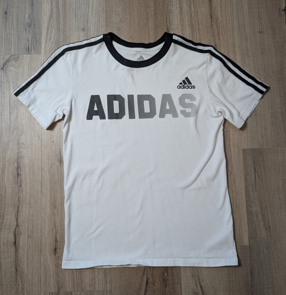 Adidas Size L (14/16) Youth Crew Neck T-Shirt Short Sleeves White Cotton Soccer