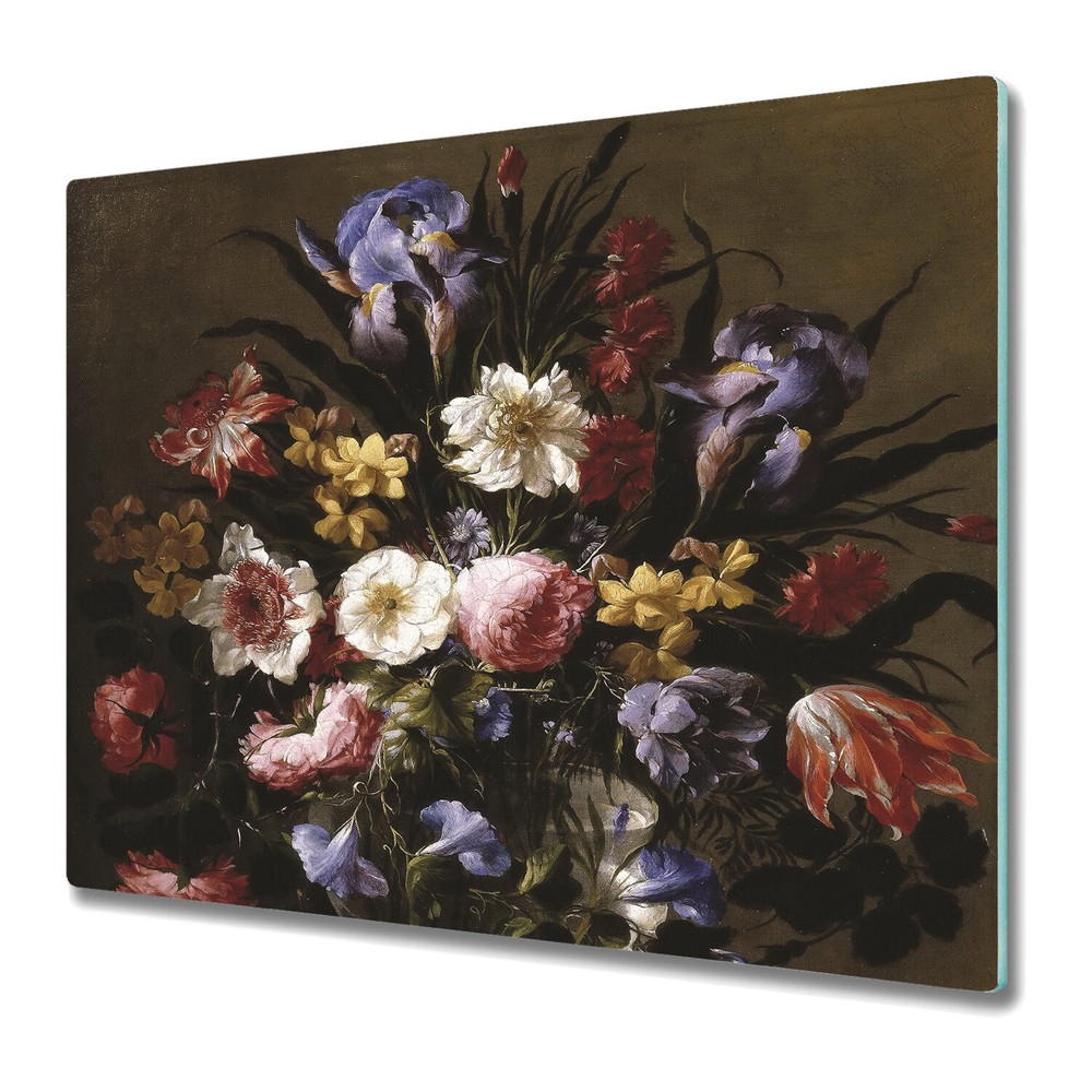 Glass Worktop Saver Still Life Nature Vintage Floral Oil Painting 60x52