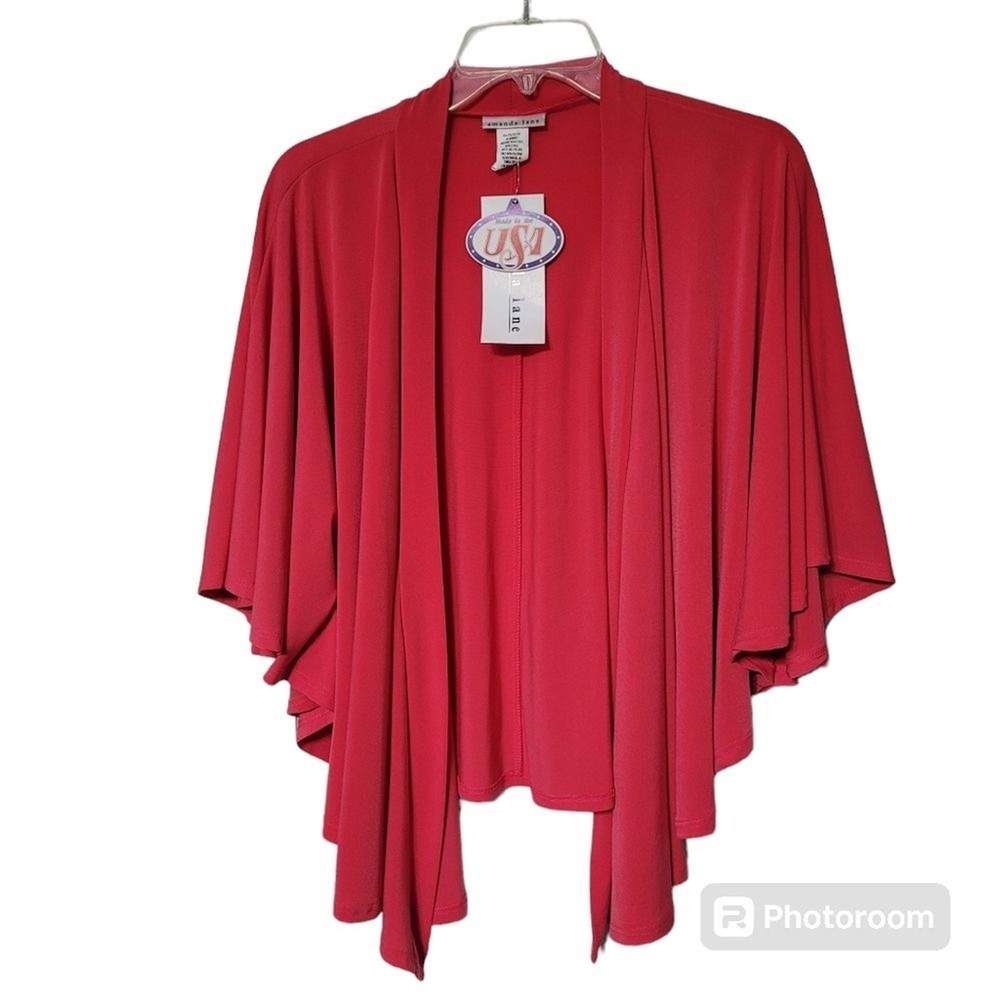 Amanda Lane Coral Pink High Low Waterfall Batwing Sleeve Cardigan Shrug Size XL