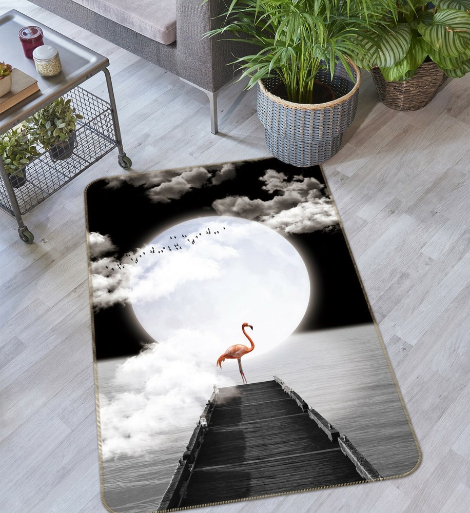 3D Moon Flamingo Non-Slip Rug Mat Elegant Photo Carpet O3247