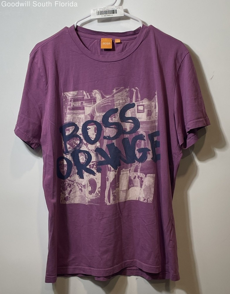 Hugo Boss Mens Purple Cotton Short Sleeve Crew Neck Graphic T-Shirt Size XL