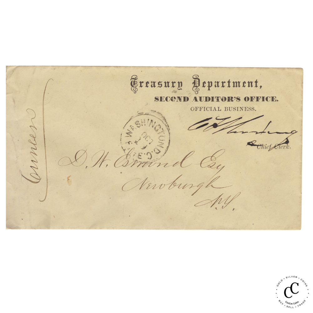 1800's Treasury Department Auditor's Office Cover - Washington DC - NY
