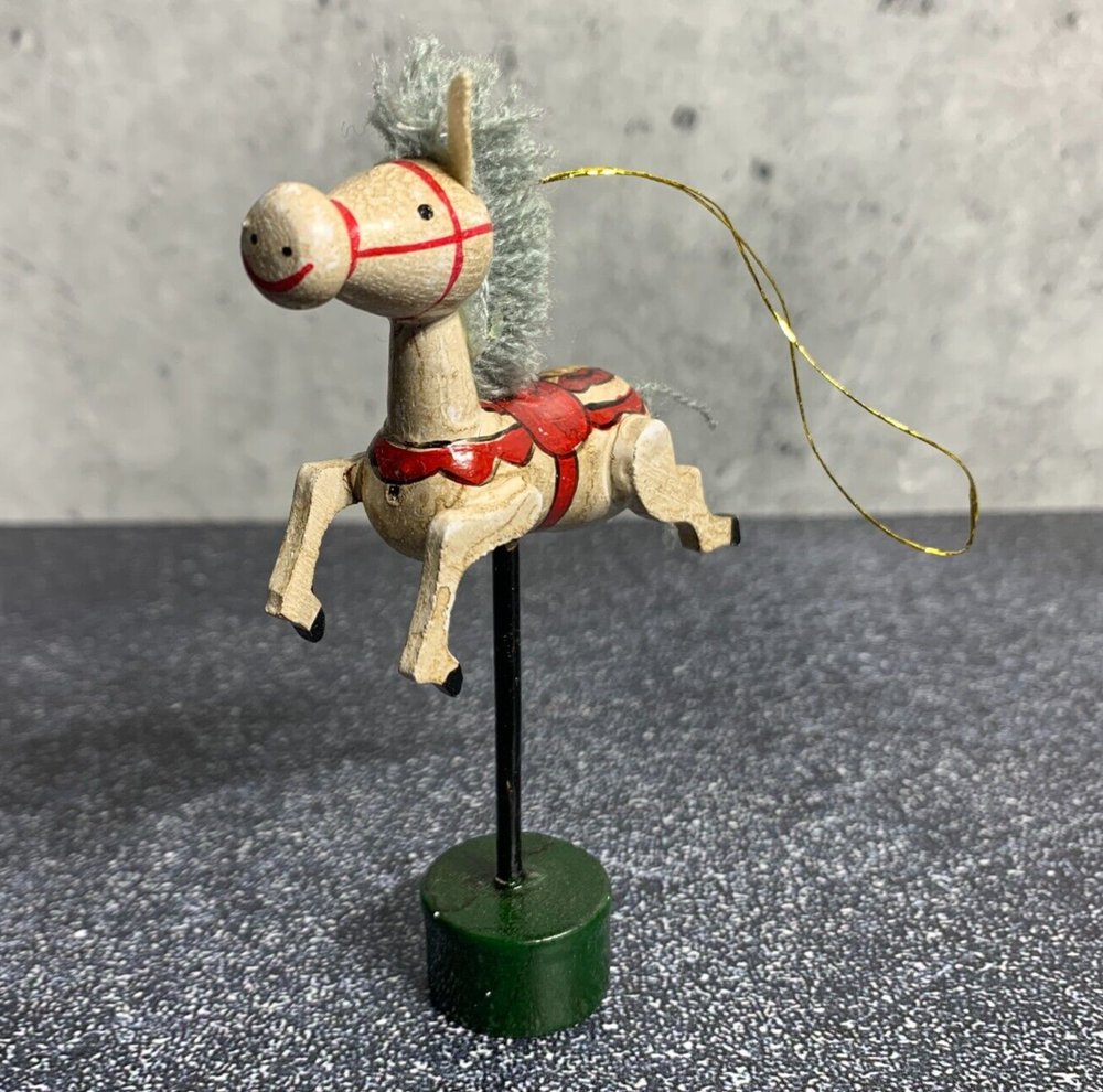 RARE - Vintage Midwest Wooden Horse Ornament - Carousel Pony - Hand Painted