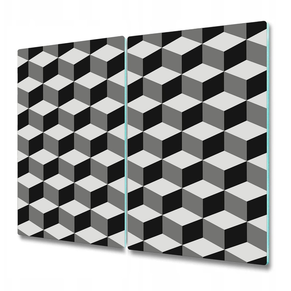Glass Induction Ceramic Hob Cover Cube 3D Modern Black and white 2x30x52