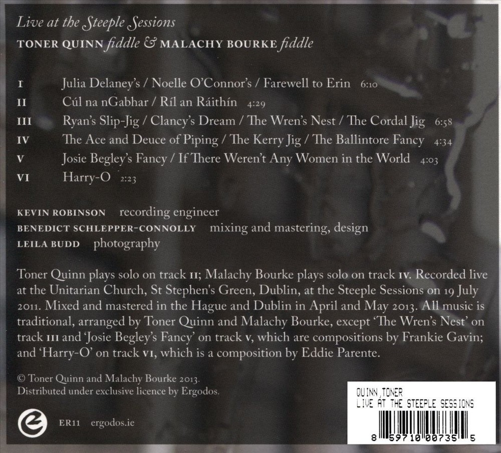 TONER QUINN / MALACHY BOURKE LIVE AT THE STEEPLE SESSIONS NEW CD