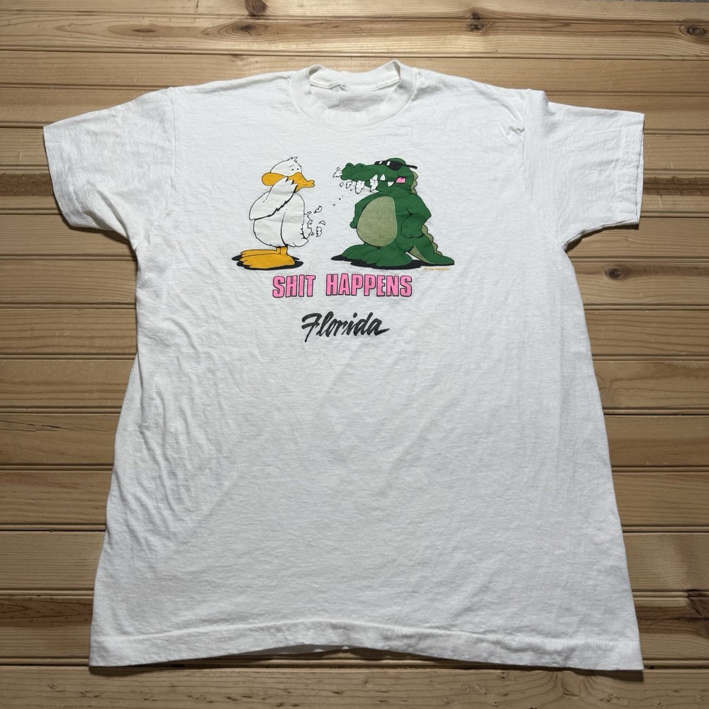 Vintage 80s 1987  Sh*t Happens Crocodile Duck Funny Cartoon Shirt Size Large