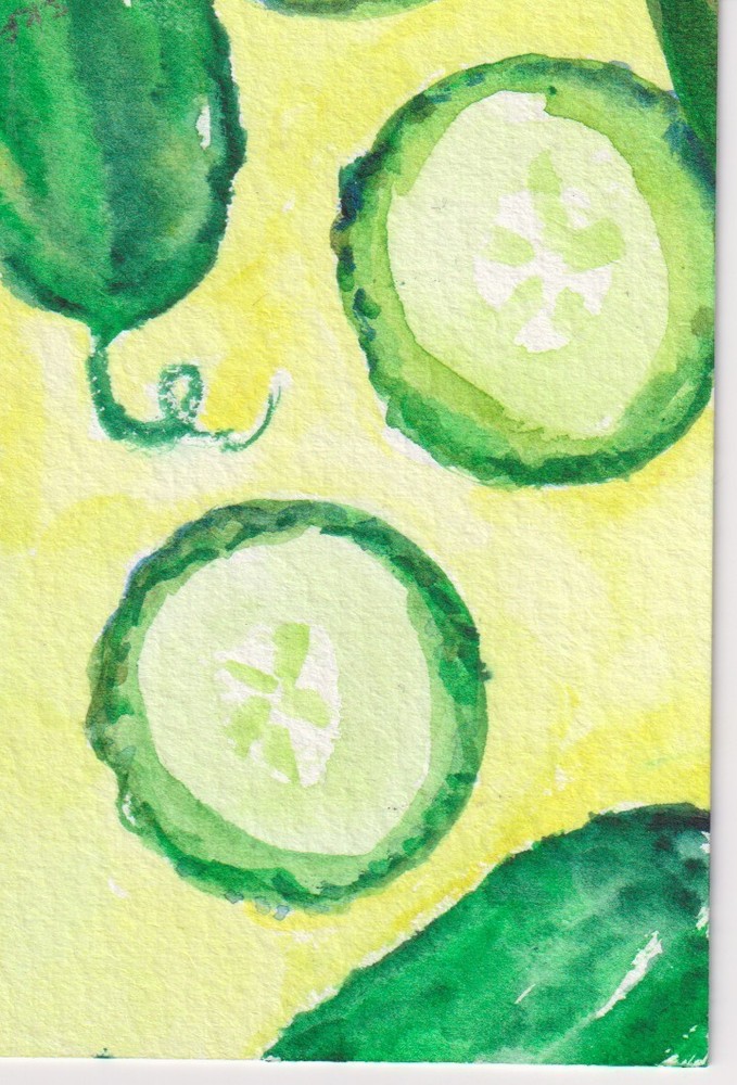 ACEO Cucumbers Watercolor Painting Art by Sharon Foster Original