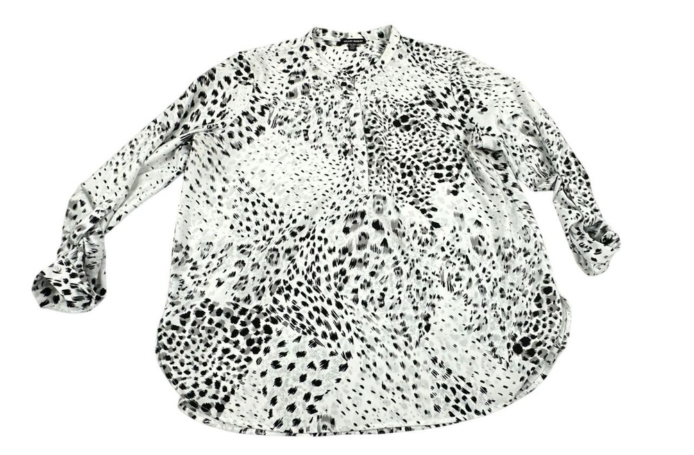 Hilary Radley Black & White Roll Tab Sleeve Animal Print Blouse Women's Size XXL