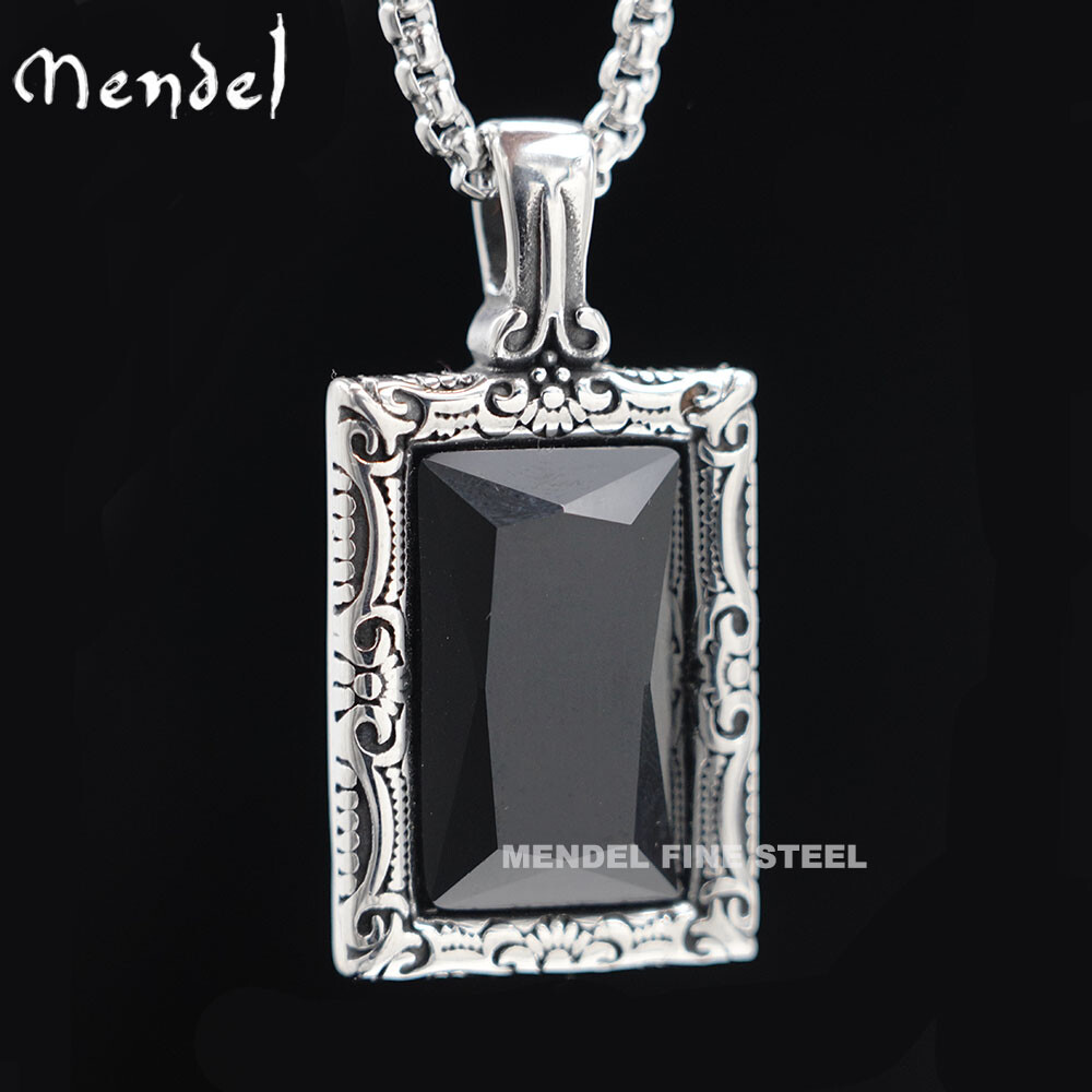 Stainless Steel Hip Hop Pendant Necklace with Black Obsidian Stone for Men