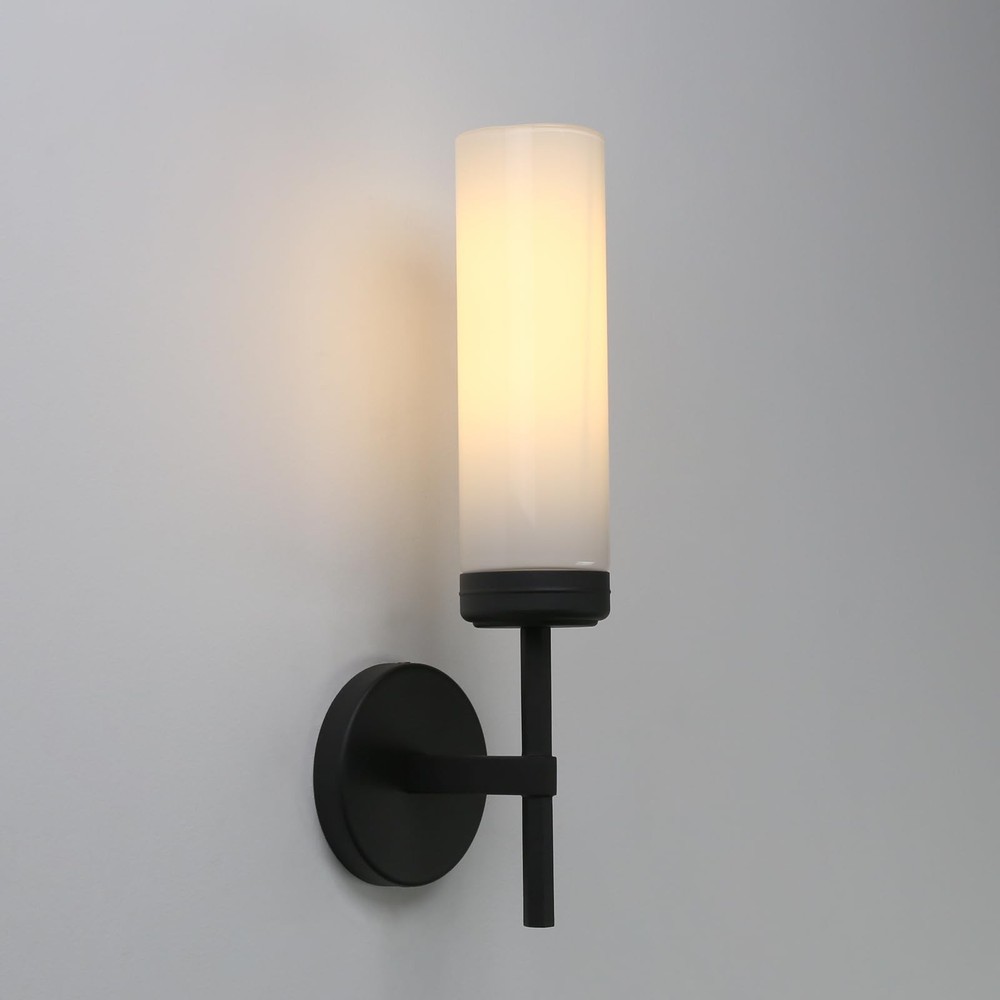 1-Light Hardwired Wall Sconce with Milk White Tube Glass, Aluminum Modern Bat...