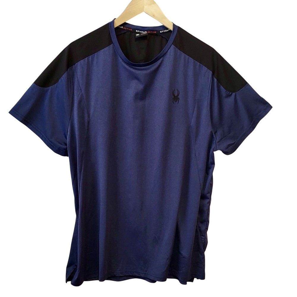 Spyder Shirt L Blue/Black Active Pro Web Short Sleeve Poly Spandex