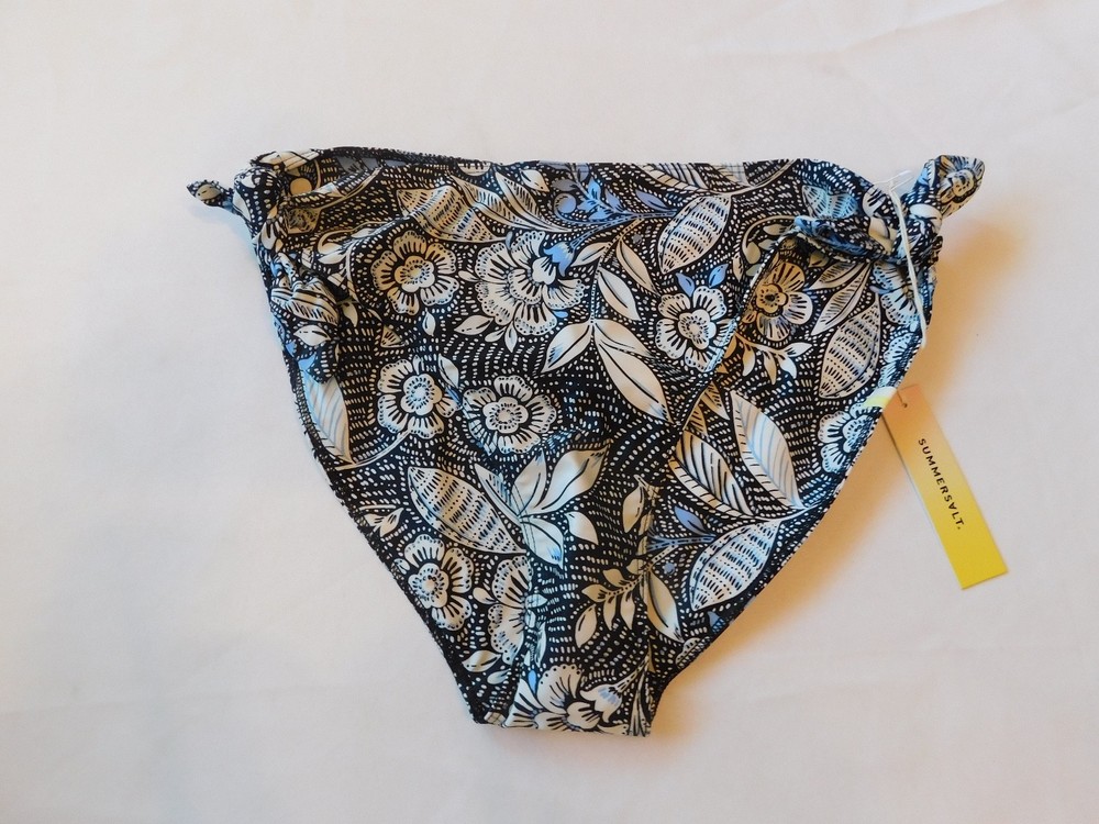 SummerSalt Women's Ladies Bikini Bottom Side Tie Size 6 Black White Blue NWT