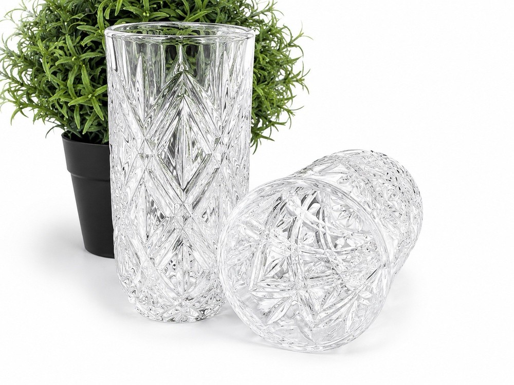 Mikasa Claremont Highball Glasses Set of 2 Crystal Diamond Cut 6” Tumblers