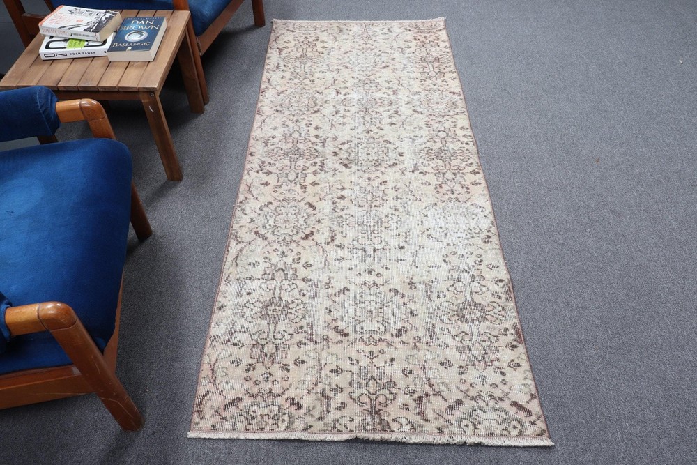 2,8x6,6 ft Rug, Vintage Turkish Rug, White Striped Wool Rug