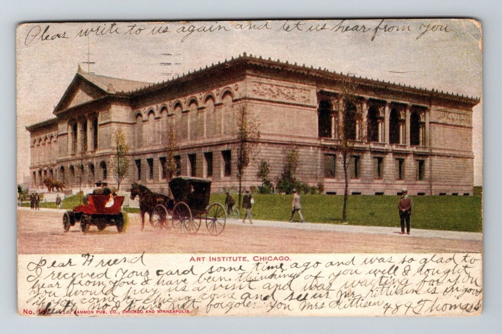 Chicago IL-Illinois, Art Institute, Automobile Vintage Souvenir Postcard