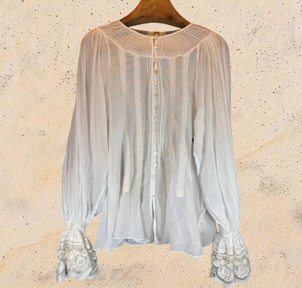 NWT Free People Embroidered Poet Top XS Ivory 100% Cotton Gauze Lace Fairy $168