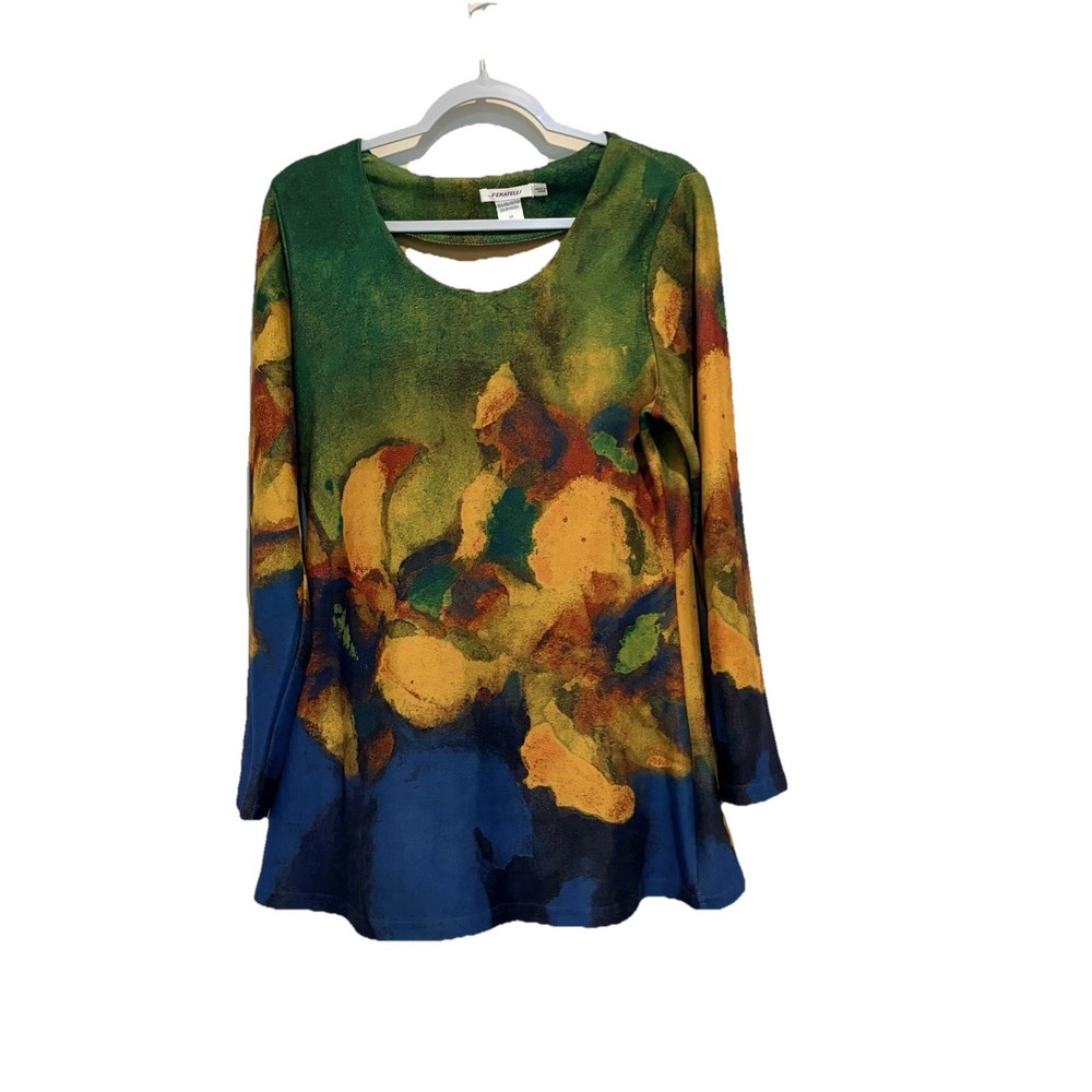 Feratelli Women's Colorful Abstract Print Round-Neck Long Sleeve Tunic Top