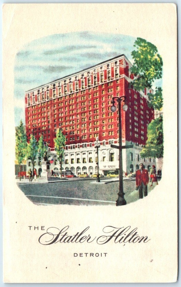 Postcard - The Statler Hilton facing Grand Circus Park - Detroit, Michigan