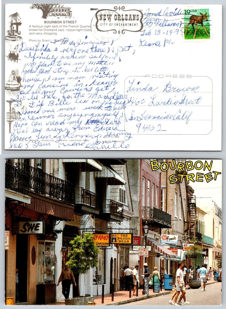 Vintage 1993 Bourbon Street New Orleans LA Postcard French Quarter Photo
