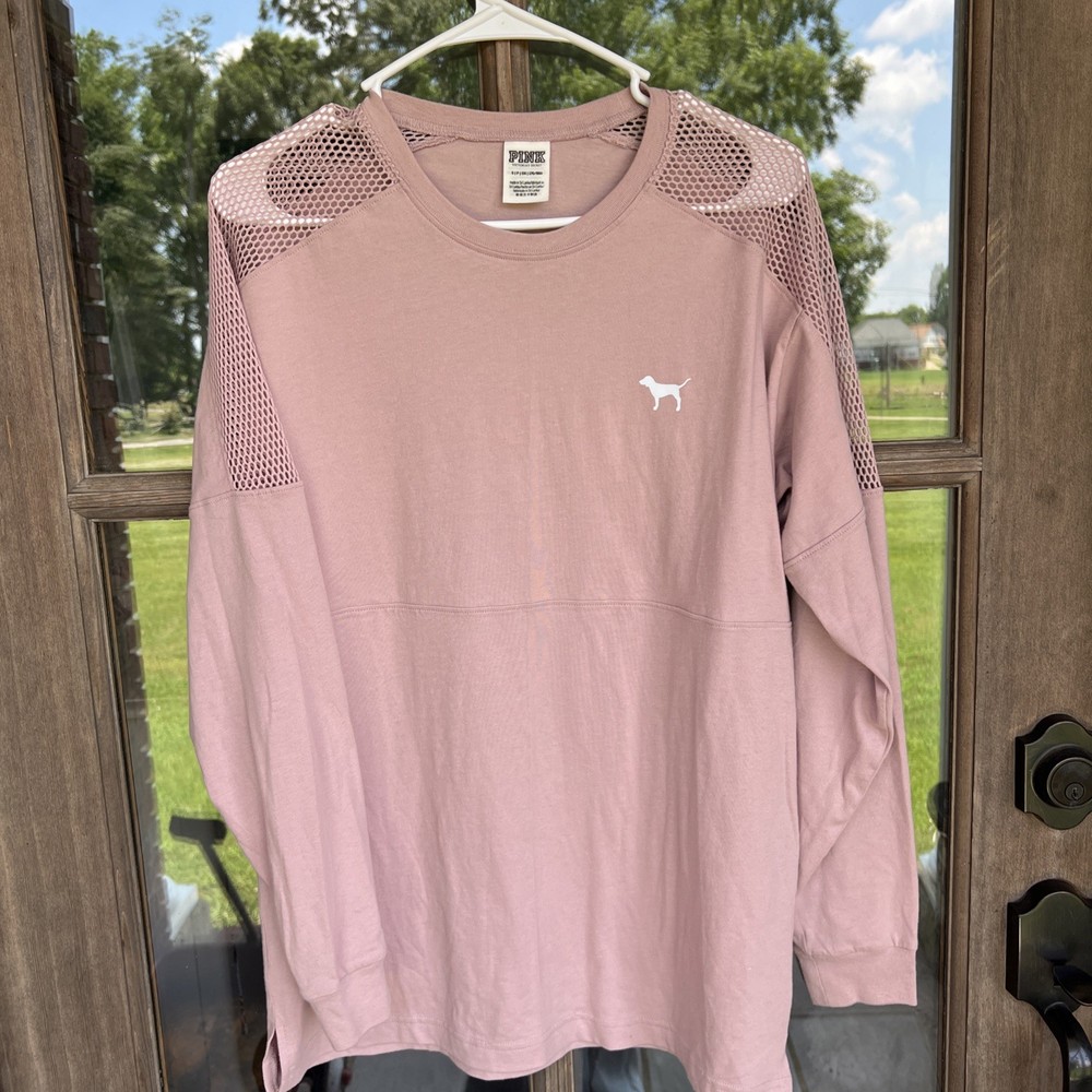 Victoria's Secret PINK Long Sleeve Tee Mesh Shoulders Soft Pink Size Small