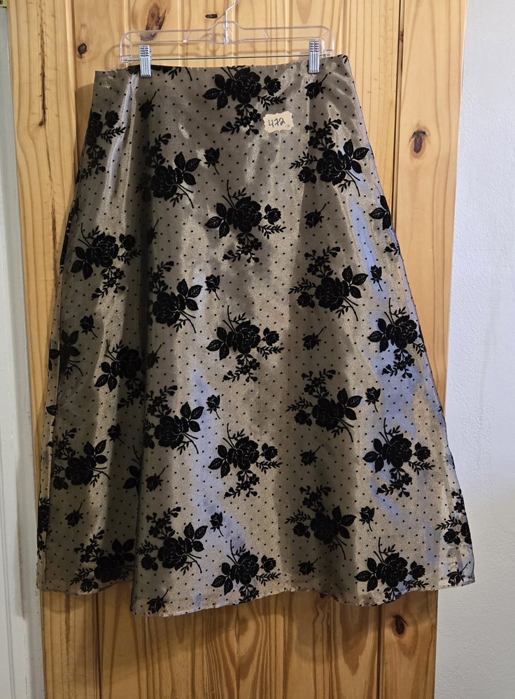 Vintage Coldwater Creek Women's Maxi Skirt Size P16 Black Floral Flocking 90s
