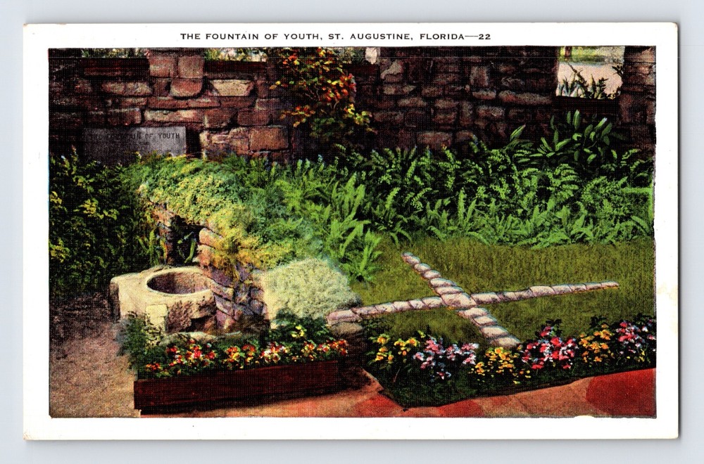Postcard Florida St Augustine FL Fountain Youth 1940s Unposted Linen