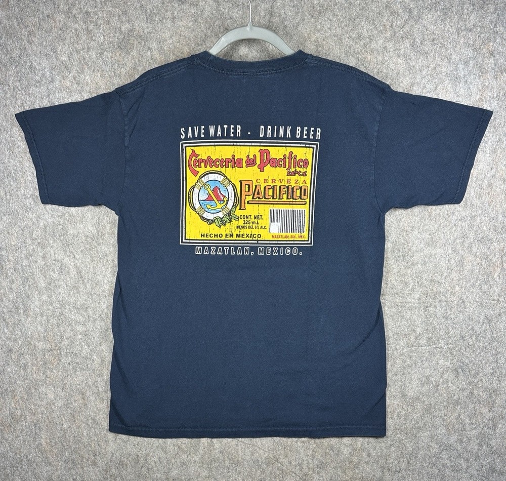 Vintage 90s Pacifico Beer Shirt Mens Large Yazbek Save Water Drink Beer Tee