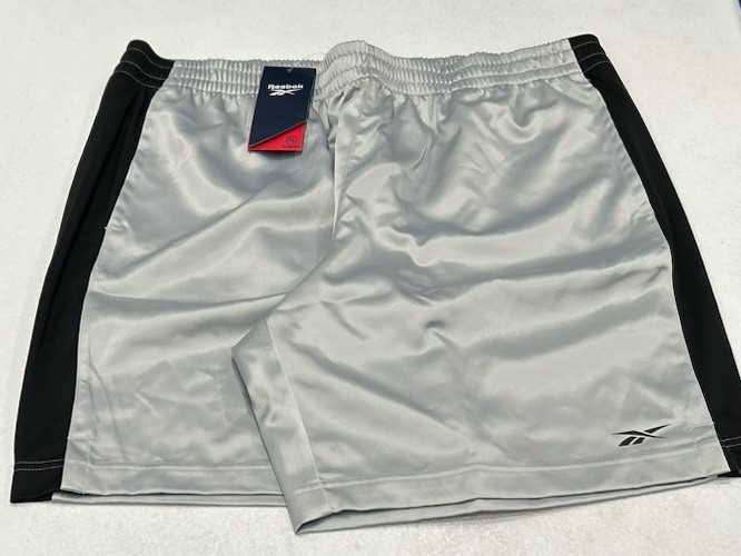 Reebok Men's Casual Basketball Satin and Mesh Shorts, Gray/Black, XL