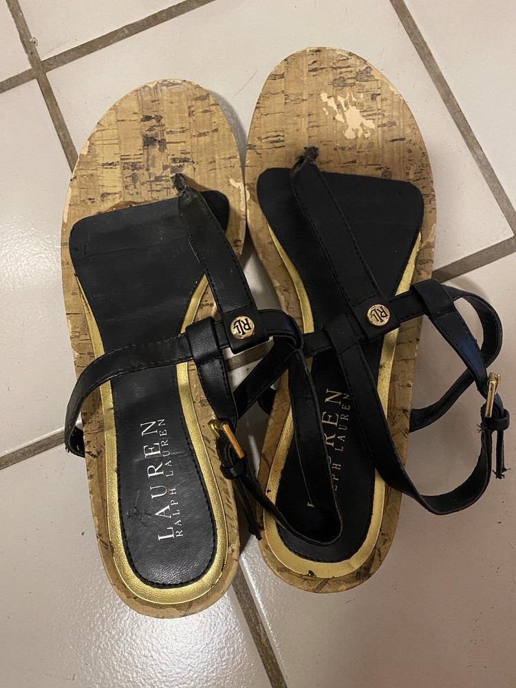 Ralph Lauren Women’s Size 9  Black Thong Sandal Shoe Buckle