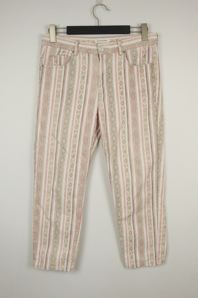ETOILE ISABEL MARANT Pink Striped Stretch Cropped Straight Jeans Size W30