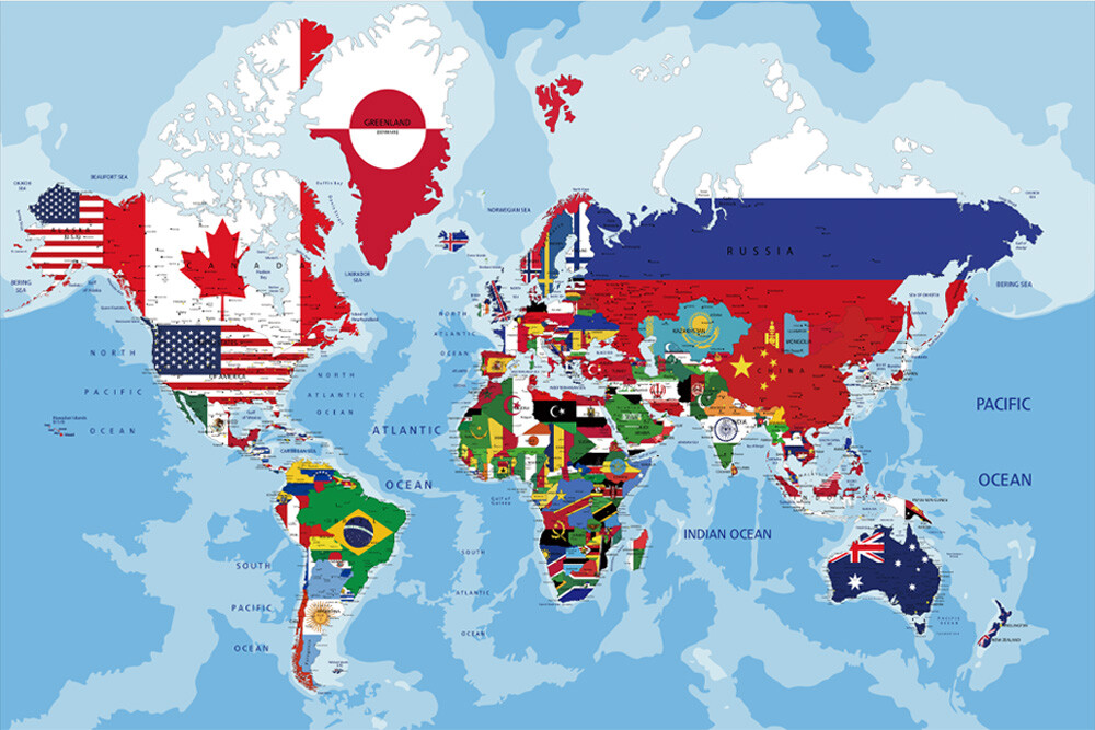 World Map FLAG MAP 60X91CM HOME Wall Chart Print Poster Decor Travel