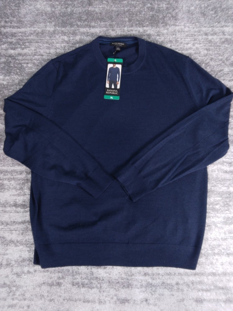 Banana Republic Merino Wool Sweater Mens XL Blue Crewneck NWT