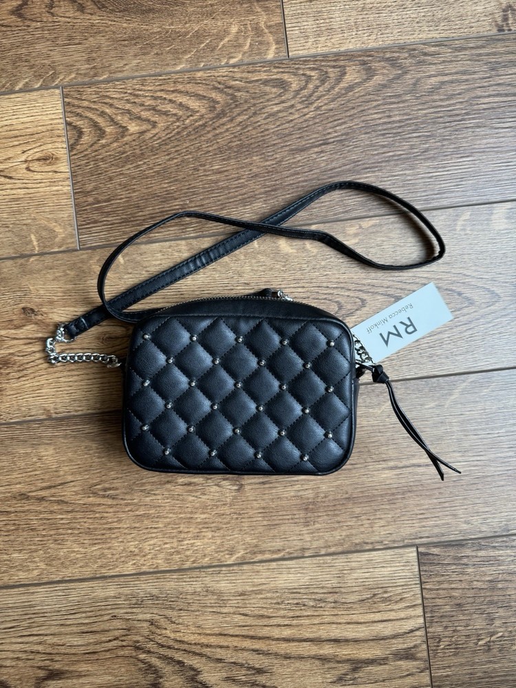 NWT Rebecca Minkoff Diamond Quilt Studded Top Zip Crossbody Bag Purse