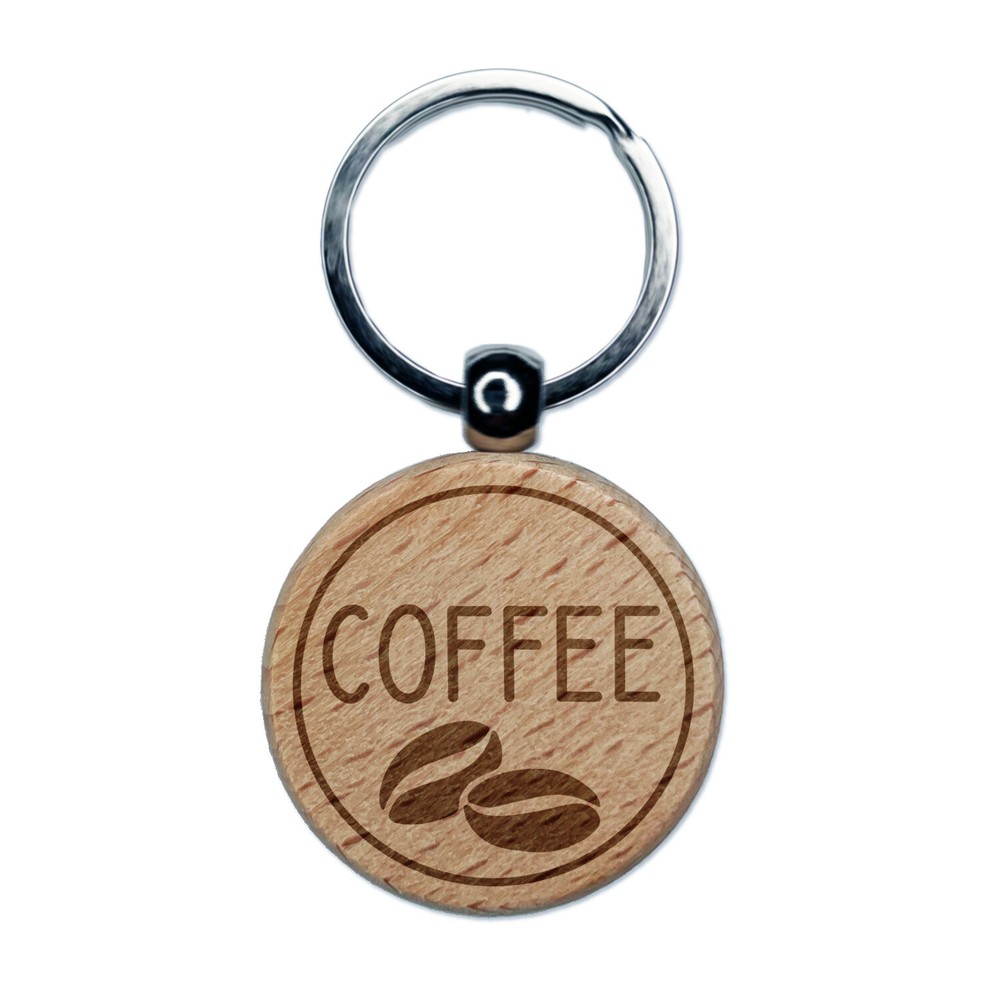 Coffee Text with Image Flavor Scent Engraved Wood Round Keychain Tag Charm