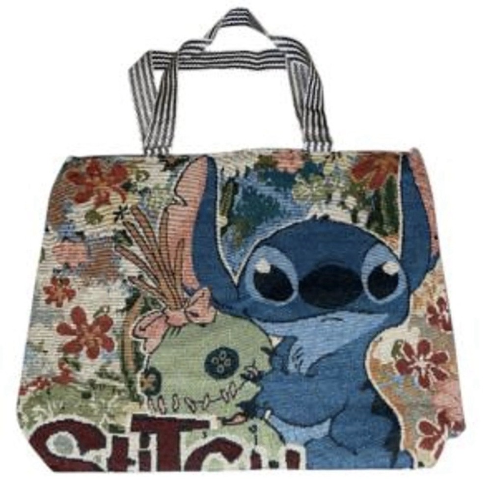 Disney Stitch & Scrump Tapestry Tote Bag |  Large Shoulder Purse  Zip Top New