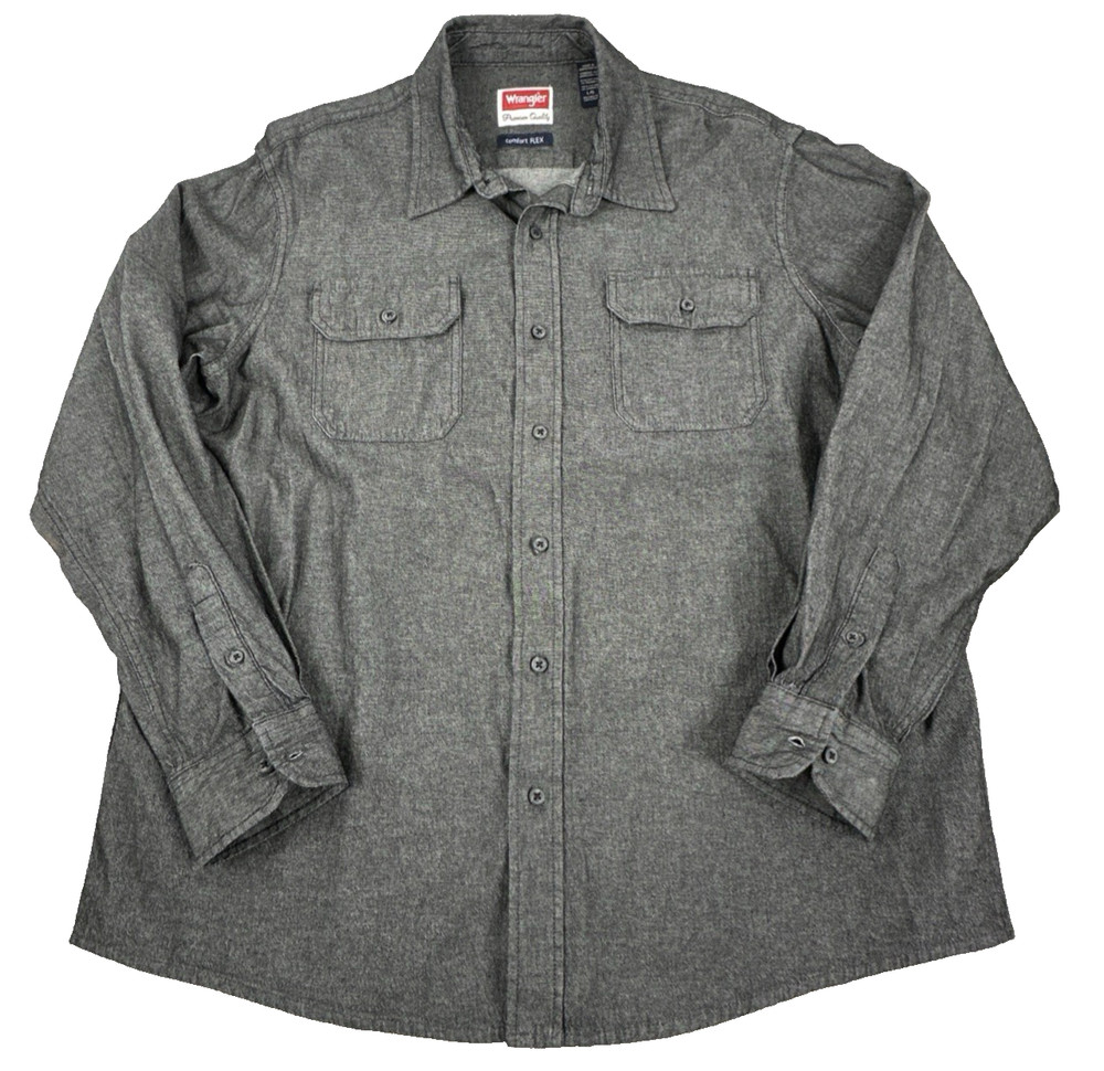Wrangler Men's Gray Comfort Flex Long Sleeve Button Up Shirt Size L Pockets