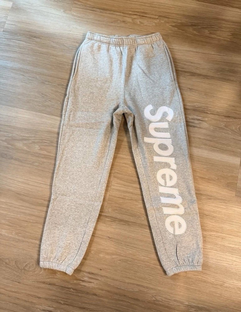 Supreme Satin Appliqué Grey Sweatpants - Size Medium Men