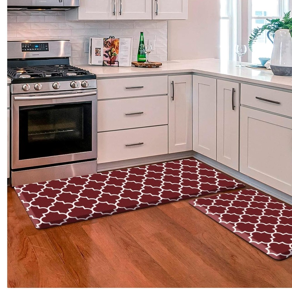 2PCS Extra Thick Anti-Fatigue Kitchen Rugs with Floral Design – Heavy Duty & Stylish