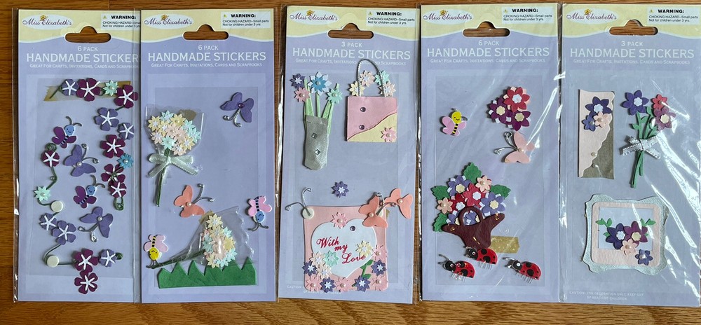 NIP Miss Elizabeth’s Handmade Stickers Scrapbooking 3D Dimensional Floral 5pcs