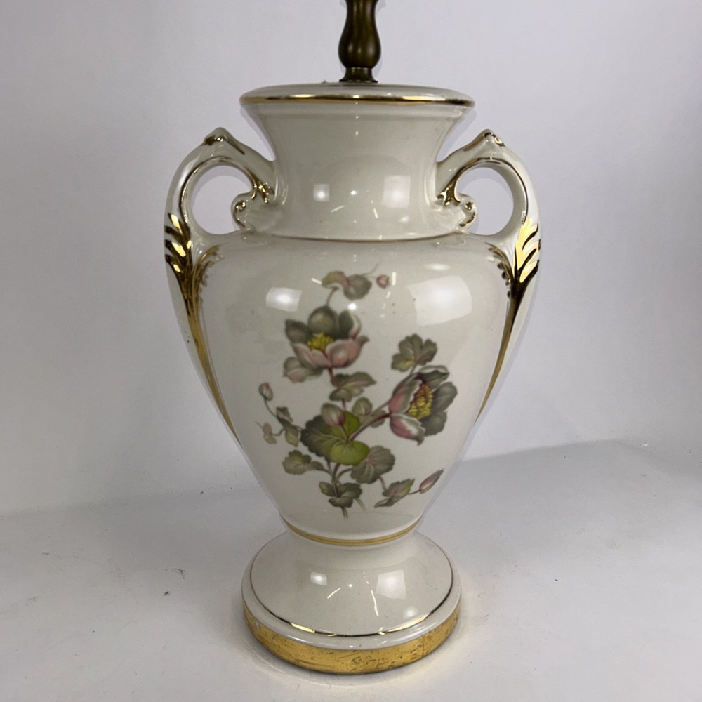 Vintage 1940-1960's Hand Painted Botanical Porcelain Lamp - Working!