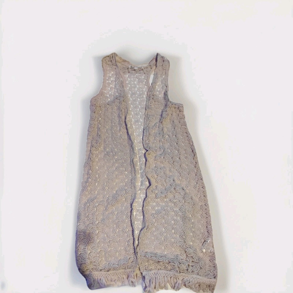 Wallflower Crochet Sheer Fringe Vest Beige Sleeveless Size S