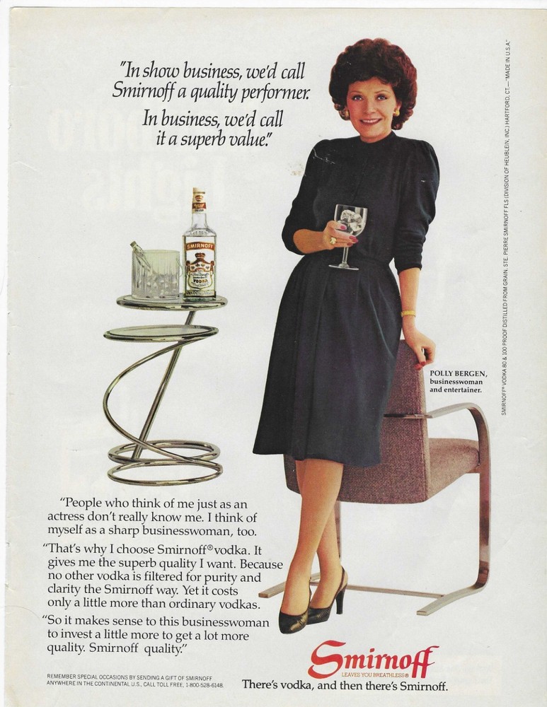 Polly Bergen   Smirnoff Vodka  Original Print Ad