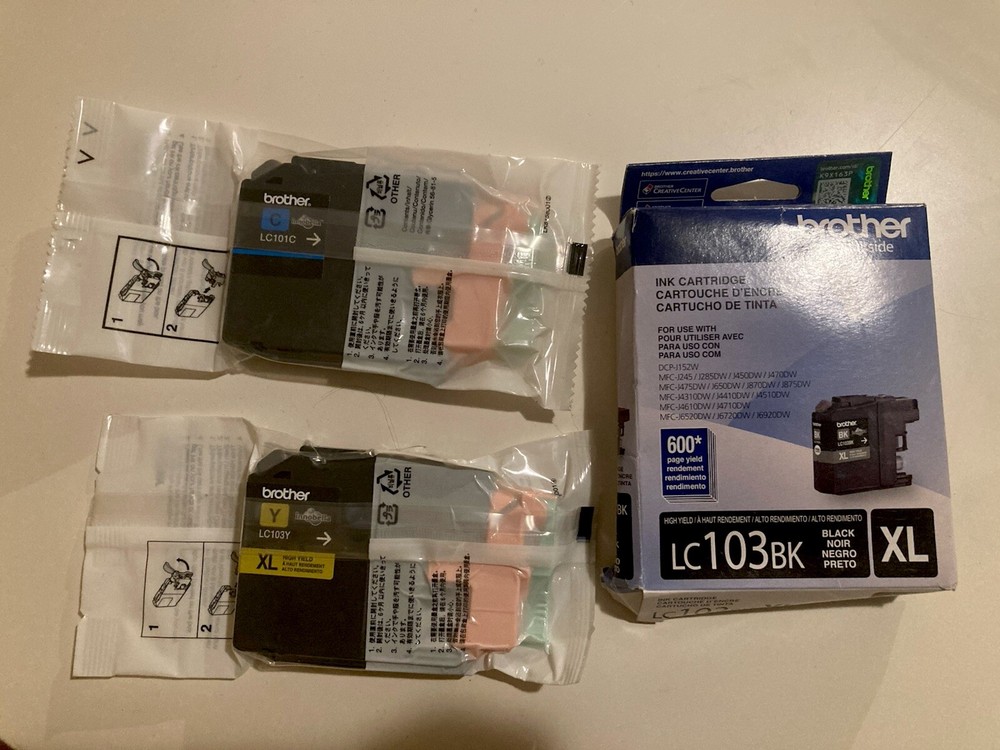 Brother Ink Cartridge Bundle Lc103Bk Lc103Y  Lc101C Unopened